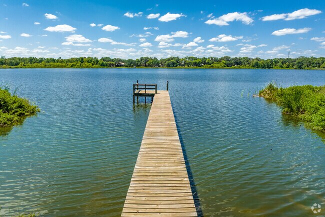 A dock on Weeks Lake is perfect for a relaxing day swimming and fishing.