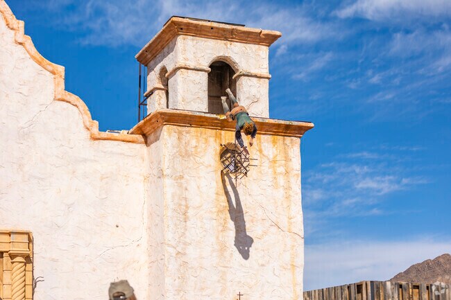 Scenic trails and desert landscapes surround Old Tucson, A Wild West Entertainment Park, creating the perfect backdrop.