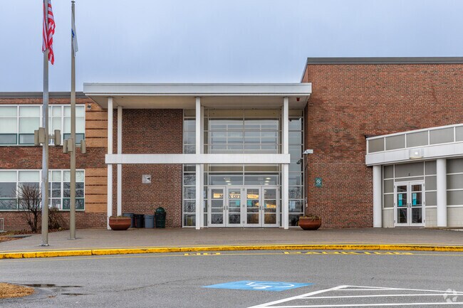 The main entrance to the North Andover Middle School in North Andover, MA.