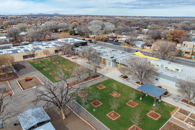Reginald Chavez Elementary grass and playground areas in Albuquerque.