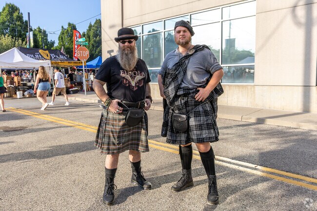 Individuals dress to the nines in their Irish kilts and gear for the Celtic Fest.