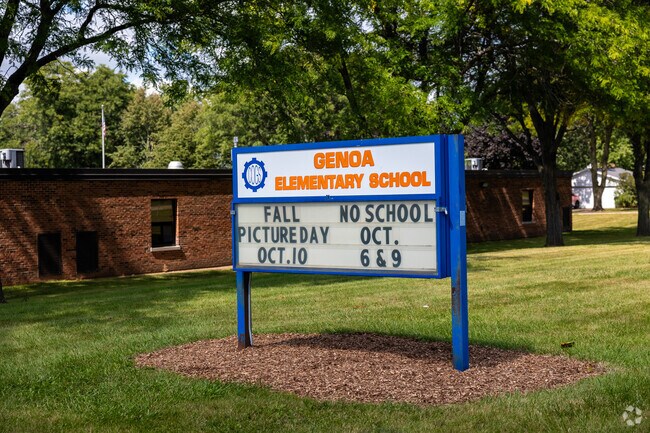 Genoa Elementary School Sign is close to the front entrance.