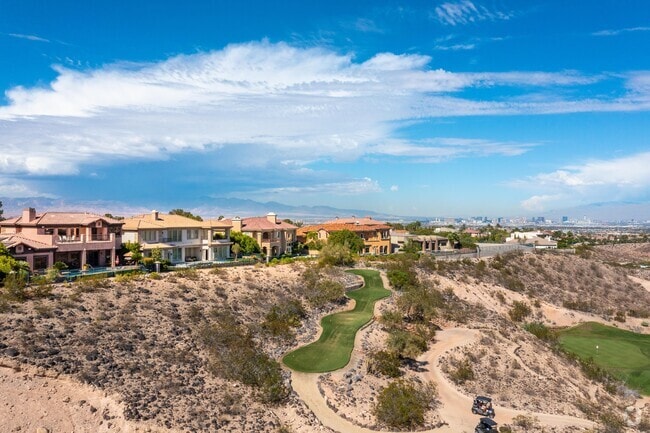Homes overlook the golf course.