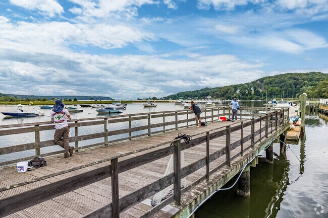 This fishing pier in Cold Spring Harbor is directly across the water from Laurel Hollow.