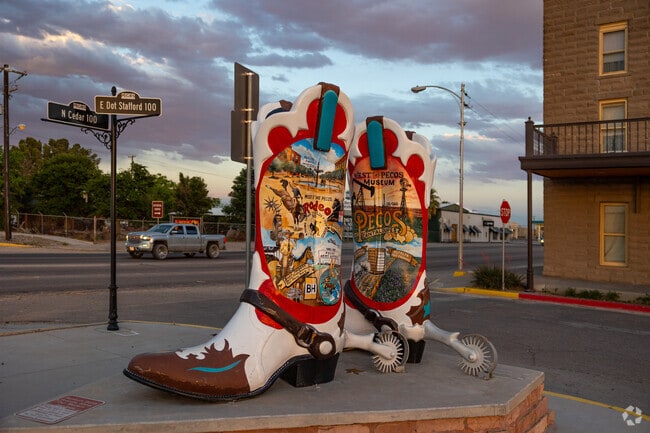 Locals and visitors of Pecos can find boot statues throughout the town.