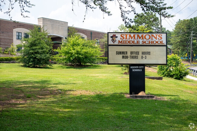 Simmons Middle School is located at 1575 Patton Chapel Rd, Hoover Alabama.