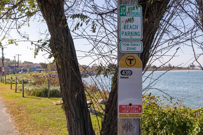Bus stops throughout Nahant offer scenic views of the North Shore of Massachusetts.