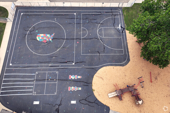 Harter Elementary School has an educational black top perfect for games.
