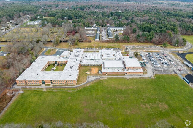 Aerial view of John J. Ahern Middle School in Foxborough, MA.