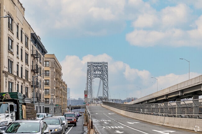 George Washington view from left side of street shows the gorgeous bridge to parts of NY.