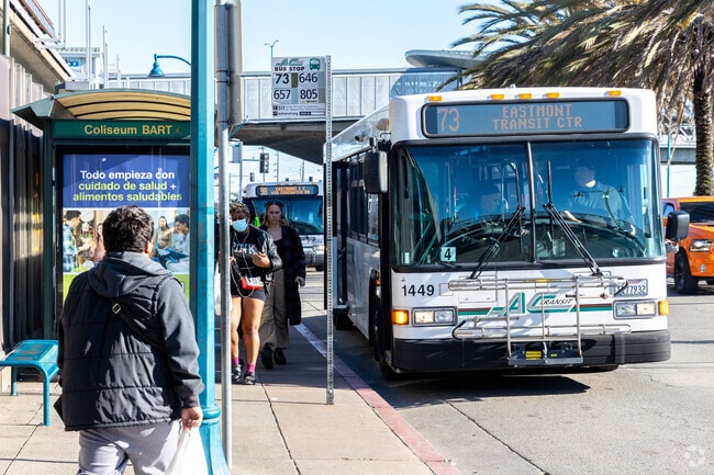 Millsmont is dotted with stops in the AC Transit bus service and the closest BART is Coliseum.