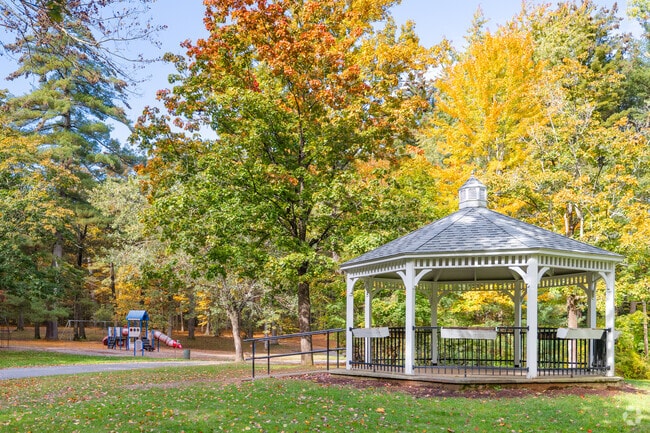 Greeley Park in Northeast Nashua, NH offers gazebos for shade and a playground for kids.