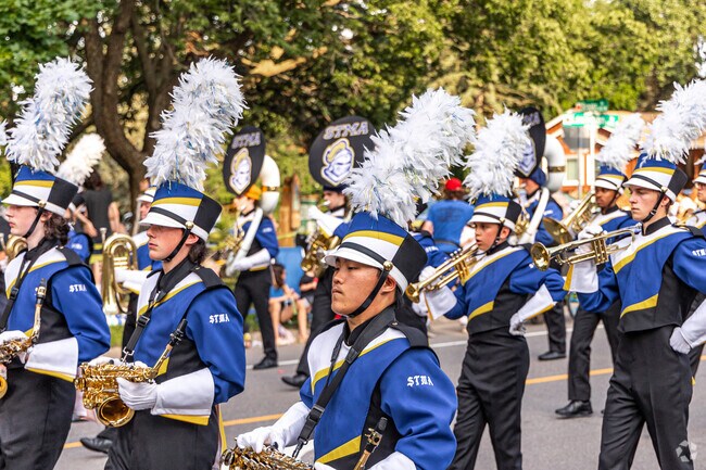 Marching bands entertain the crowds at Roseville's Rose Parade.