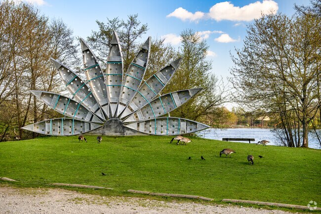 Art along the Huron River, like this canoe fan, can be found near Tuomy Hills in Gallop Park.