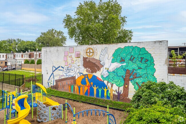 Vibrant mural in the Paschall neighborhood in Philadelphia, Pennsylvania.