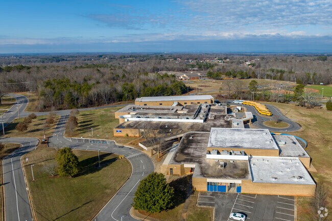 Aerial overview of the Kings Mountain Middle School campus and surrounding areas.