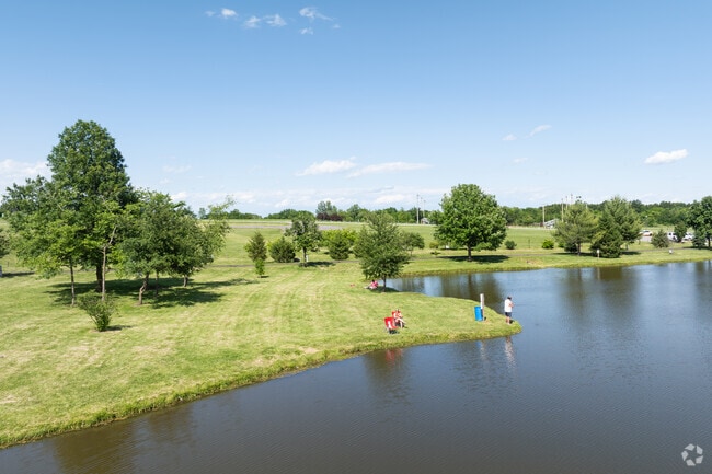 Jesse James Park in Kearney offers scenic trails and a spring-fed lake for outdoor activities.
