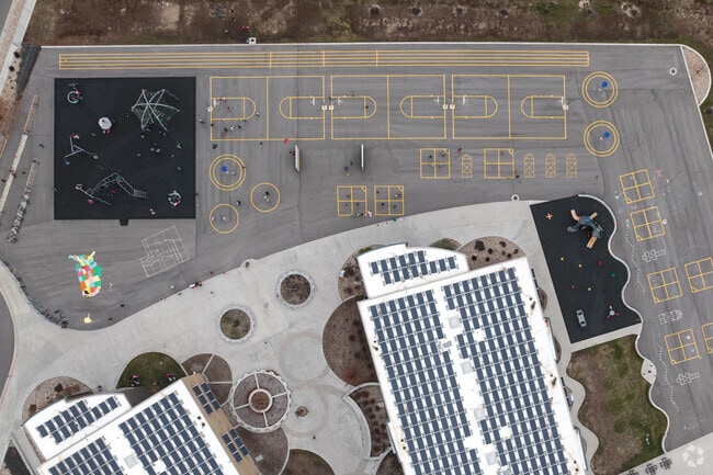 An aerial view at Kay’s Creek Elementary School in West Kaysville shows a large and varied play