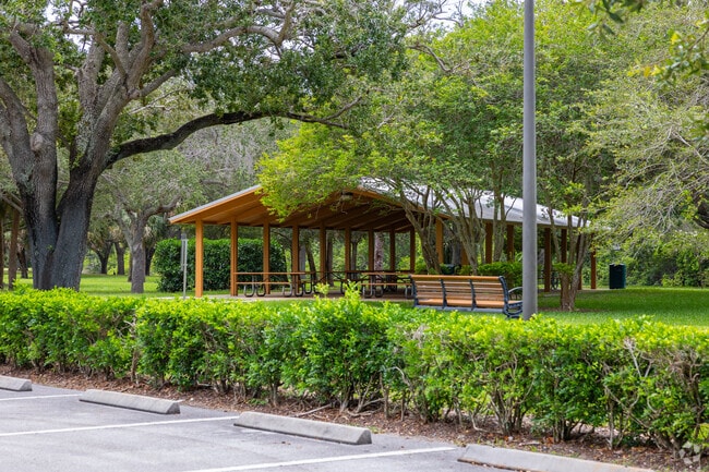 Oaks Park pavilion includes a grill for outdoor gatherings.
