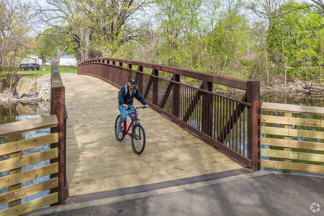 Bridge at River Point Park crossing the Red Cedar River in the Reo Town neighborhood.