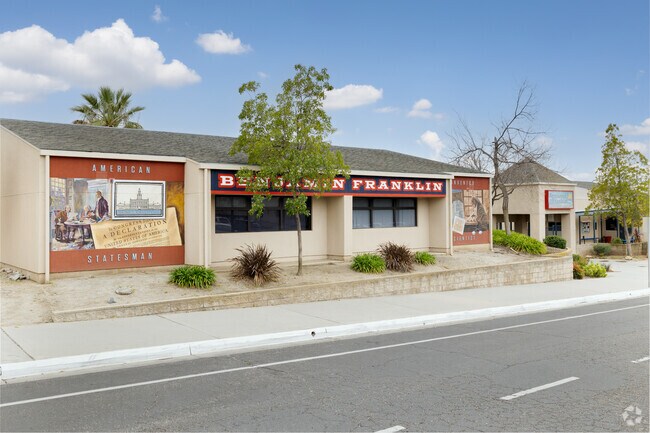 Colorful murals on buildings at Benjamin Franklin Elementary School in Orangecrest.