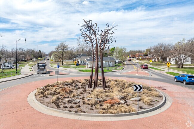 Original Townsite is marked by this art installation at the roundabout.