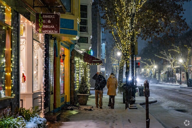 Nothing beats a snowy stroll through downtown, only minutes from Baker Park.