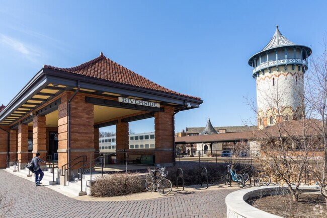 Riverside features a historic train station with access to the Metra.