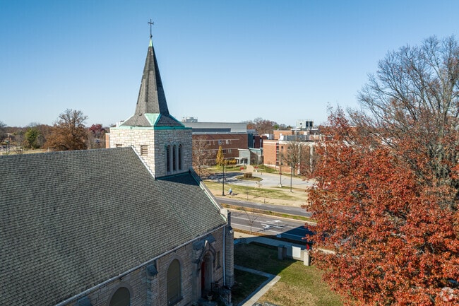 A church and steeple in Beverly Hills overlooks the community.