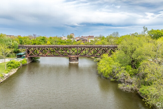 The Root River flows through Uptown-The Junction before meeting Lake Michigan.