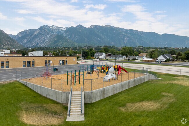 A colorful playground with gorgeous mountain views at Quail Hollow Elementary School.