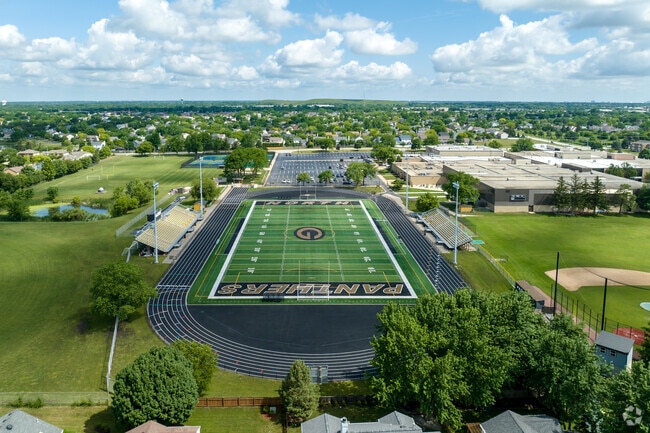 The school has a large outdoor sports fields.