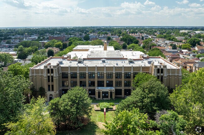 Hubbard High School is a large campus in the West Lawn neighborhood.