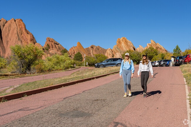 A couple of Deer Creek friends come back from their walk through Roxborough State Park.