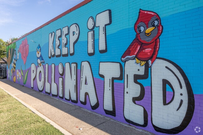 A colorful mural adds local flair to a Northbrook shopping center.