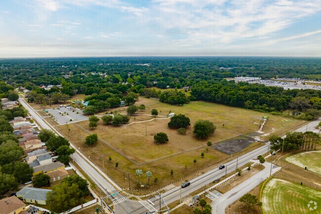 This aerial view overlooks the entire Mango Dog Park in the Mango neighborhood.