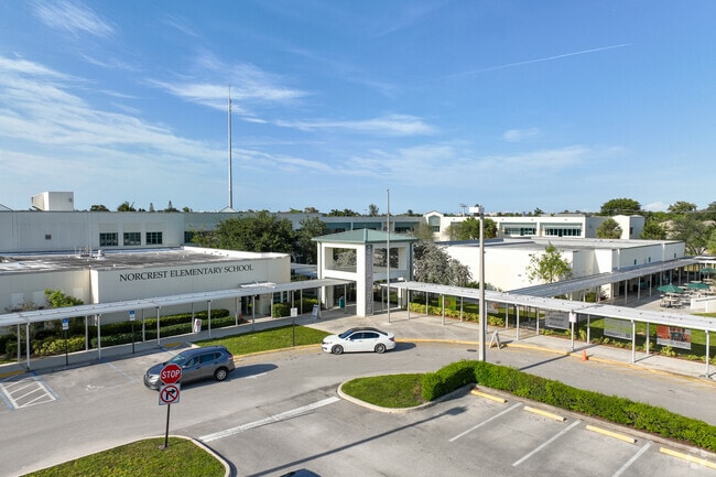 Aerial view of Norcrest Elementary School in Highlands neighborhood