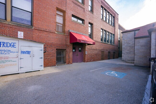 There's a side entrance around the back to St. Clement Elementary School in Somerville.