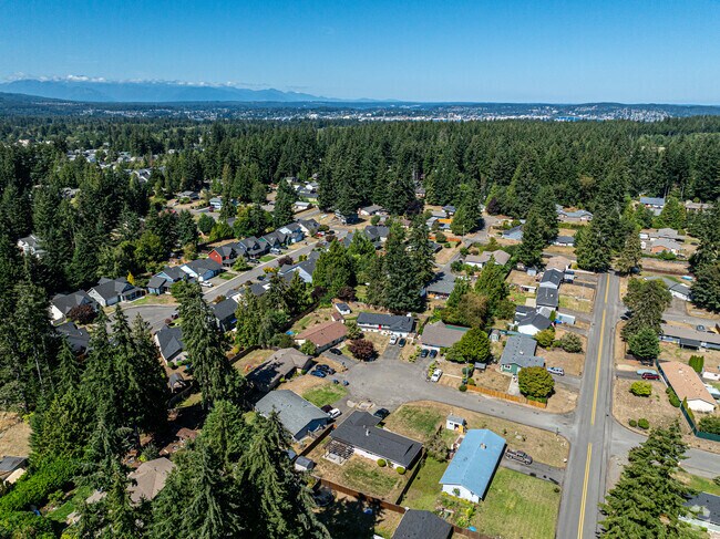 A street lined with ranch-style homes stretches into the distance.
