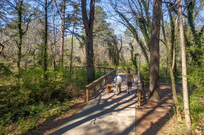 The South Peachtree Creek trail at Medlock Park in North Decatur, is ideal dog walking spot.