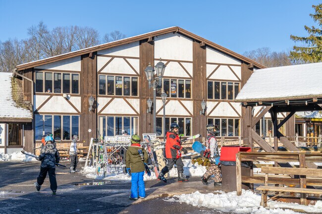 The lodge is bustling in Spring Mount after a snowfall in Lower Frederick Township.