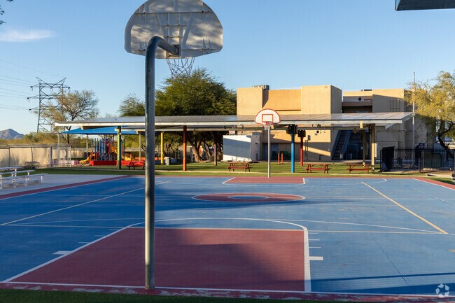 Students love playing on the outdoor basketball court at La Paloma Academy k-8 school in Tucson,