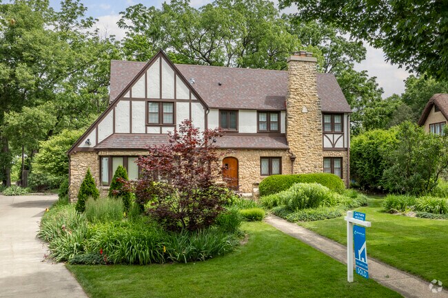 Tudor-inspired houses are scattered about near Eagle Heights Assembly.
