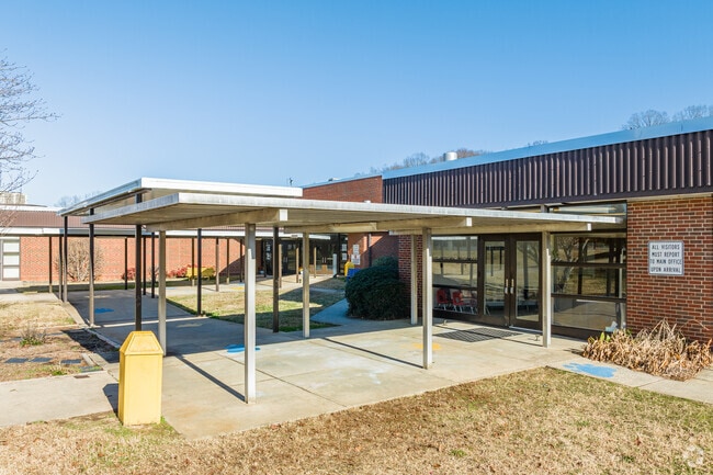 The entrance of Griffith Elementary School is welcoming and inviting.