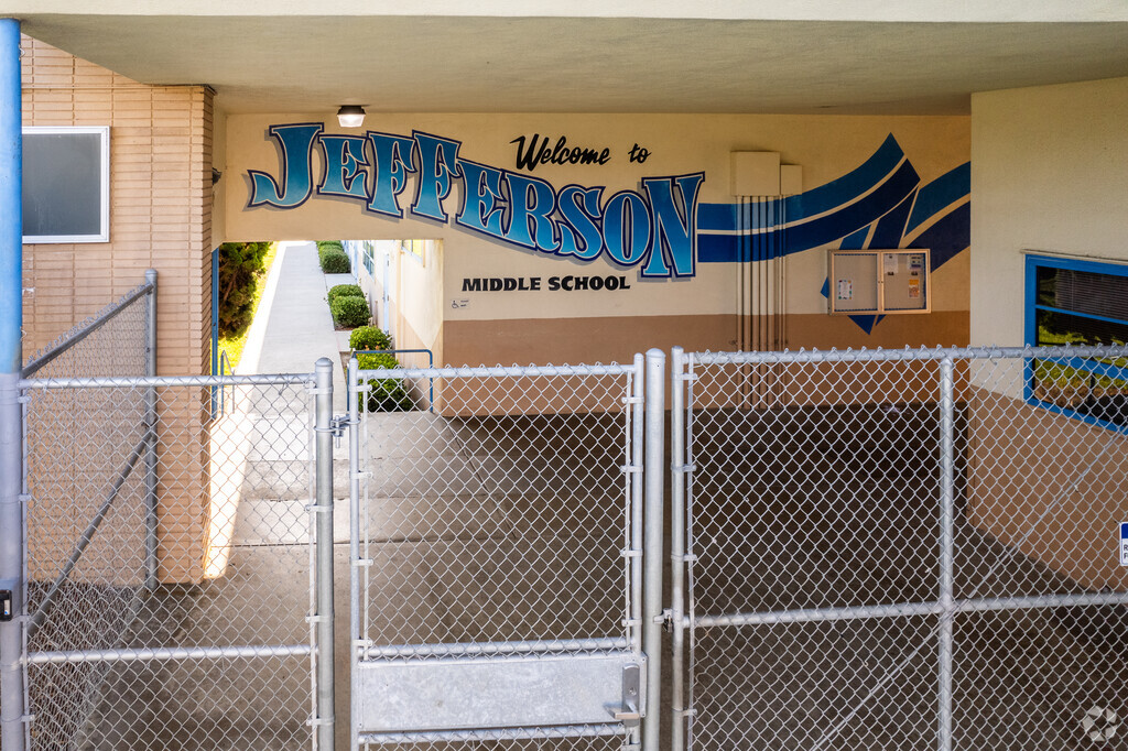 The painted sign of Jefferson Middle School in Oceanside.