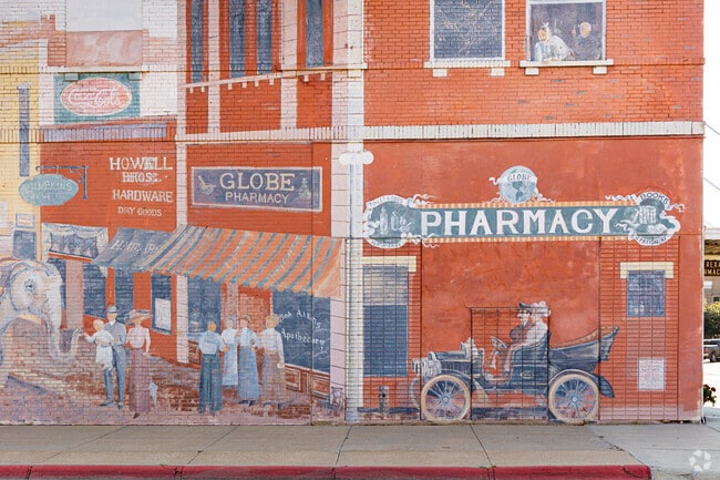 The iconic Fairbury mural can be found on the side of the Global Rexall Drug on Fifth Street.