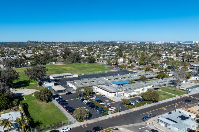 A view of Alcott Elementary School from above.