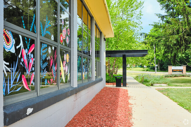Window painting on the front of Pathways To Success's building.