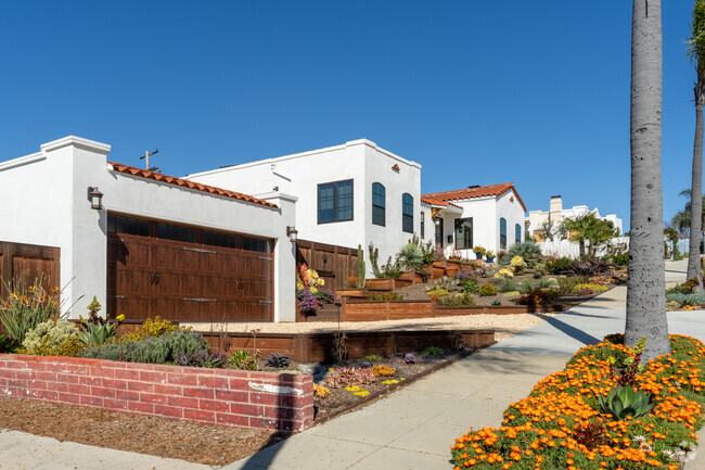 These restored Spanish styles homes on this block in Downtown Oceanside.