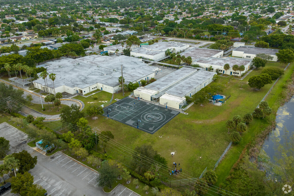 Alternate Aerial view of Fairway Elementary School basketball courts and baseball field.